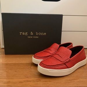 Rag & Bone Orange Leather Colby Sneaker Loafers w. Original Packaging — Size 35